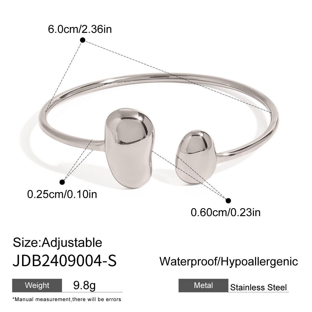 Stainless Steel Irregular Water Drop Open-ended Bracelet