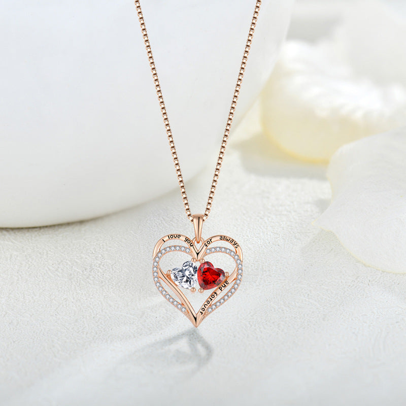 Silver Double Heart Necklace with Rhinestones – Perfect Valentine's Day Gift