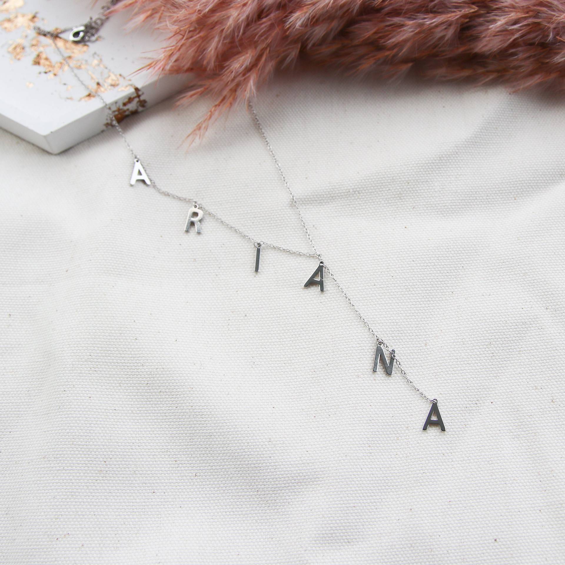 Lariat Name Necklace with Bubble Letters for Women - Dainty Personalized Jewelry